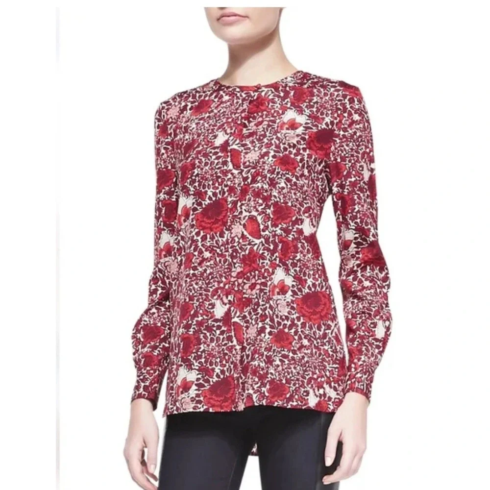 Tory Burch Womens Size 8 Meg Floral Butterfly Silk Button Up Top (K4)